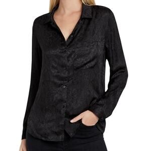The Kooples Snakeskin Print Button Down Shirt EU L Black Silk Feel Blouse